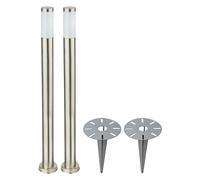 Lot de 2 lampadaires LED de jardin enfichables sur pied INOX chemin lumineux spots terrasse sur piquet argent