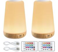 Lot de 2 Lampe de Chevet avec minuterie LED Bedside Lamps avec 13 couleurs 3 modes Lampe de Bureau LED Rechargeable par USB avec télécommande pour Chambre D'enfant Chambre à Coucher un Court Séjour