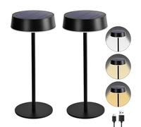 Lot de 2 Lampe de Table Exterieur, IP67 Lampe Chevet sans Fil Dimmables | Alinana 3 CCT Lampe Solaire Interieur, Lampe de Chevet Rechargeable , pour Salle à Manger, Chambre, Salon, Camping