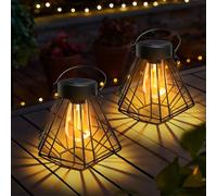 Lot de 2 Lampe Solaire Exterieur Suspendu/Debout, Lanterne Solaire Exterieur Métal, IP65 Étanche Lumiere Solaire Exterieur Diamantdesign, Lampion Solaire Exterieur pour Terrasse Balcon Cour Jardin
