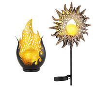 Lot de 2 lampes à brancher, lampes d'extérieur, lampes de jardin, lampes solaires LED décoratives, noir et or, métal et verre