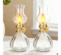 Lot de 2 lampes à pétrole vintage en verre avec mèche de feu réglable, lampe tempête délicate, lampe à pétrole, lanterne à pétrole, lanterne à kérosine, intérieur pour salon, jardin, décoration de