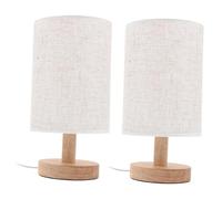 Lot de 2 Lampes de Chevet Rétro en Bois, Tissu Beige, Lumière Chaude | Décor de Table de Nuit, Style Nordique Simple et Élégant, Abat-jour Doux, Chambre, Ambiance Cosy