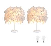 Lot de 2 lampes de table en plumes Lampe de chevet Lampe de chevet en plumes Base de lampe blanche avec ampoule 3W pour salon, chambre, restaurant, décoration, L
