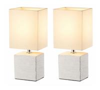 Lot de 2 lampes de table Lampe d'appoint Abat-jour en tissu Lampe de chevet Céramique blanche Lampe de table avec interrupteur à cordon Douille E14 Hauteur 29 cm