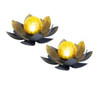 Lot de 2 lampes d'extérieur solaires LED fleurs de lotus éclairage de jardin nénuphars lumières design 25 cm