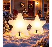 Lot de 2 lampes étoiles XXL à LED - 75 cm - Pour extérieur et hiver - IP65 | BURI, Culot E27 max. 25 W, piquet, câble d'alimentation de 2 m, blanc, résistant aux intempéries, pour jardin, terrasse