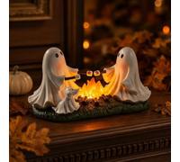 Lot de 2 lampes fantômes d'Halloween en résine, deux fantômes effrayants avec motif chien fantôme, décoration d'étagère, décoration de table, vacances d'automne, décoration de bureau, cadeau créatif