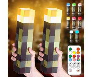 Lot de 2 lampes murales - 8 couleurs - Lampe de nuit - Rechargeable par USB - Torche LED pour enfants - Pour main ou support mural - Jouet - Cadeau - 28 cm