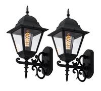 Lot de 2 lampes murales en aluminium et verre, noir, style antique, pour véranda, éclairage extérieur IP44, jardin, cour, chemin, terrasse.