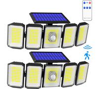 Lot de 2 lampes solaires à LED avec détecteur de mouvement, lampe solaire IP65, lampe d'extérieur orientable, lumière blanche froide 6500 K, 4 modes, pour jardin, terrasse, entrée et cour