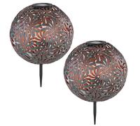 Lot de 2 lampes solaires à LED, boule, spot, or antique, décoration de jardin, lampe d'extérieur, piquet.