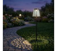 Lot de 2 lampes solaires à LED Lampe solaire d'extérieur en métal noir blanc chaud IP44 H 70 cm