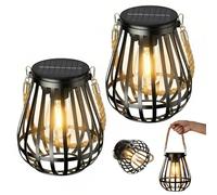 Lot de 2 lampes solaires à suspendre pour l'extérieur : lanterne solaire blanc chaud pour l'extérieur, décoration de jardin, lampes solaires avec grande ampoule LED, éclairage pour l'extérieur, balcon