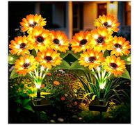 Lot de 2 lampes solaires de décoration de jardin avec 12 lumières tournesol - Lampes solaires étanches - Cadeaux d'anniversaire pour maman, femme, grand-mère, piquets décoratifs d'extérieur pour