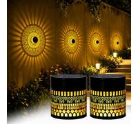 Lot de 2 lampes solaires décoratives Mandala - Lampes solaires - Applique murale solaire pour extérieur - Lanterne de jardin LED étanche pour décoration de jardin et terrasse