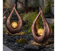 Lot de 2 lampes solaires d'extérieur à LED, verre, sphère, cour, spots, bronze, courbes