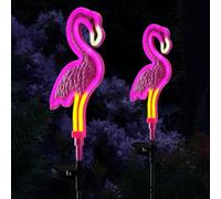 Lot de 2 lampes solaires en forme de flamant rose fluo pour décoration de cour, jardin, allées, patio ou pelouse, cadeaux pour maman