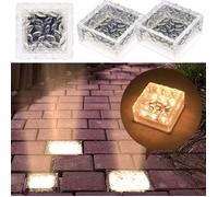 Lot de 2 lampes solaires LED en verre pour pavés, 6 LED, lumière blanc chaud, interrupteur marche/arrêt