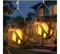 Lot de 2 lampes solaires pour extérieur et jardin - Avec effets de flamme réalistes - Lanternes solaires étanches pour l'extérieur - Décoration de jardin - Lanternes solaires avec clips à suspendre