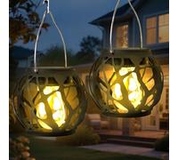 Lot de 2 lampes solaires pour extérieur et jardin - Avec effets de flamme réalistes - Lanternes solaires étanches pour l'extérieur - Décoration de jardin - Lanternes solaires avec clips à suspendre