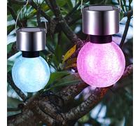 Lot de 2 lampes solaires RVB LED sphériques suspendues en acier inoxydable Projecteur éclairage balcon