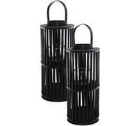Lot de 2 lanterne photophore, décoration intérieur et extérieur, photophore pour bougies , lanterne à bougie cylindrique en bois coloris noir - Diamètre 24 x Hauteur 64.5 cm -JUANIO - Noir G