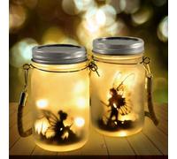 Lot de 2 lanterne solaire exterieur à suspendre dans un bocal en verre pour l'extérieur, lampe solaire exterieur decorative, décoration de jardin pour l'extérieur, lampes de jardin solaires