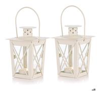 Lot de 2 lanternes blanches en verre à poser/à suspendre, lanternes portables en verre.