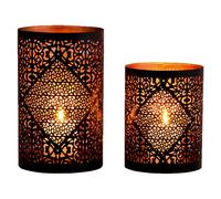 Lot De 2 Lanternes Bougeoir Oriental En Métal Noir Pour Thé-Lumière Indien