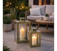 Lot de 2 lanternes de jardin XXL en métal - Décoration extérieure - Vert olive - Environ 30/41 cm