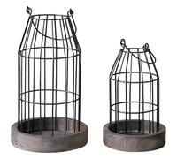 Lot de 2 lanternes décoratives de style rustique en fer avec cadre en métal noir et base en bois, lanternes décoratives d'intérieur pour salon, table à manger et occasions spéciales