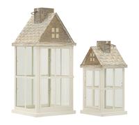 Lot de 2 Lanternes en Bois "Home" 55cm Blanc