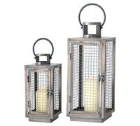 Lot de 2 lanternes en forme de grille en fer pour bougies, bougeoirs, à poser et à suspendre, H 33 - 45 cm, lot de 2