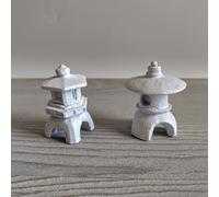 Lot de 2 lanternes japonaises miniatures pour terrarium de table, jardin zen, jardin féérique, bonsaï, décoration d'arbre (gris clair)