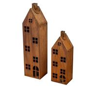 Lot de 2 lanternes maison - Hauteur : 65-95 cm - En métal rouillé - Décoration lumineuse - Style shabby chic vintage