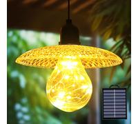 Lot de 2 lanternes solaires à suspendre pour l'extérieur avec grande ampoule LED, décoration de jardin LED blanc chaud IP65 étanche pour décoration de jardin, terrasse, pelouse, balcon, cour (1)