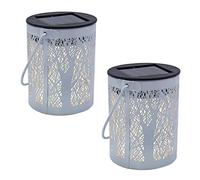 Lot de 2 lanternes solaires blanches métal ombre arbre forêt jeu de lumière LED blanc chaud FOREST H18cm