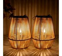 Lot de 2 lanternes solaires d'extérieur en rotin tissé à la main pour l'extérieur, étanchéité IP65, cadeau pour femme, mère, grand-mère, lanterne solaire pour jardin, balcon, pelouse, balcon