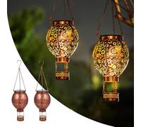 Lot de 2 lanternes solaires d'extérieur IP65 étanches en métal pour l'extérieur - Lampes solaires orientales pour extérieur, jardin, balcon, terrasse, pelouse, cadeaux (montgolfière)