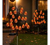 Lot de 2 lanternes solaires en forme de citrouille à 20 LED | Lampe solaire étanche IP65 en forme de citrouille pour Halloween, avec capteur de lumière automatique, pour pelouse, chemin