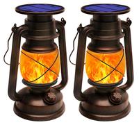 Lot de 2 lanternes solaires, style vintage, éclairage LED effet flamme, indice de protection IP44