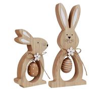 Lot de 2 lapins de Pâques en bois, figurines décoratives de printemps, décoration de Pâques, décoration de table, pour maison, bureau, dîner, rebord de fenêtre, table de chevet, salon, chambre à
