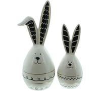Lot de 2 lapins de Pâques style lapin en porcelaine, blanc/noir/or, décoration de lapin
