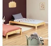 Lot de 2 lits superposables RINO 90 x 190 cm, lits simples 1 place, couchage d'appoint, en pin massif vernis naturel