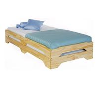 Lot de 2 lits superposables RONNY 90 x 200 cm couchage supplémentaire fonctionnel en pin massif vernis naturel
