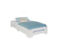 Lot de 2 lits superposables RONNY 90 x 200 cm couchage supplémentaire fonctionnel en pin massif lasuré blanc