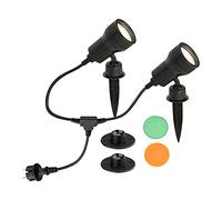 Lot de 2 luminaires d'extérieur - 2 LED GU10 3 W - 250 lm - Avec filtre coloré orange, vert, piquet et support mural - Tête pivotante et rotative - Avec câble d'alimentation de 2 m - IP44 - Noir