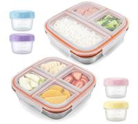 Lot de 2 Lunch Box Inox 600ml avec 7 Compartiments 4 Mini Boite Plastique | Bento Lunch Box Anti-fuite, Boîtes À Goûter en Acier Inoxydable, Réutilisables, pour l'école le Travail les Voyages