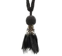 Lot de 2 magnifiques embrasses à pompons en perles fabriquées à la main avec un design exotique de plumes. Longueur du pompon : 12,5 cm, largeur de 58 cm (style # TBBDFEATH5) Noir pur #K9 (noir de